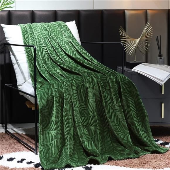 Super Soft Flannel Fleece Throw Blanket, Lightweight Cozy Warm Leaves Textured - Picture 1 of 7